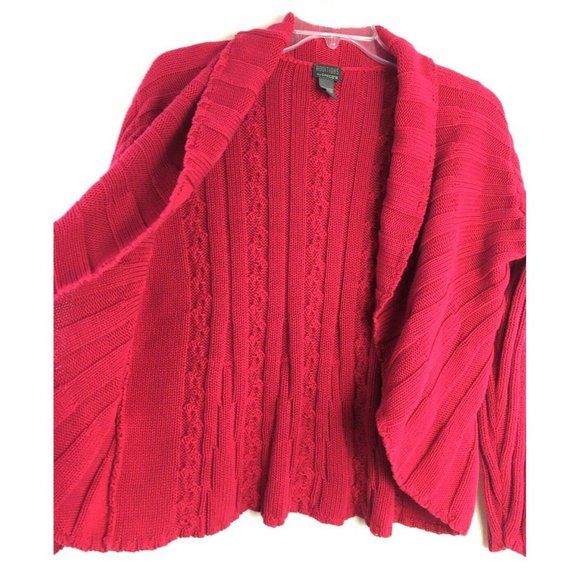 Additions By Chico's Open Front Cable Knit Cardigan Sweater Cotton Fuschia, Lg - Picture 2 of 6